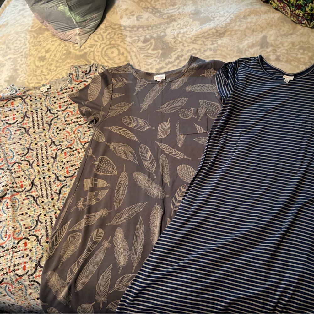 LuLaRoe Carly Dress in Navy and Gray